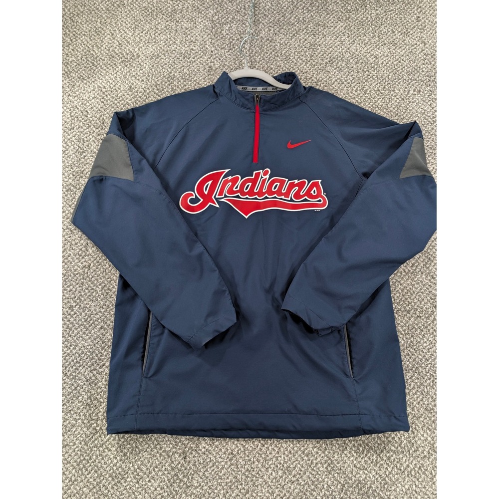 Nike Cleveland Indians 1/4 Zip Pullover Windbreaker Navy Blue Mens Medium